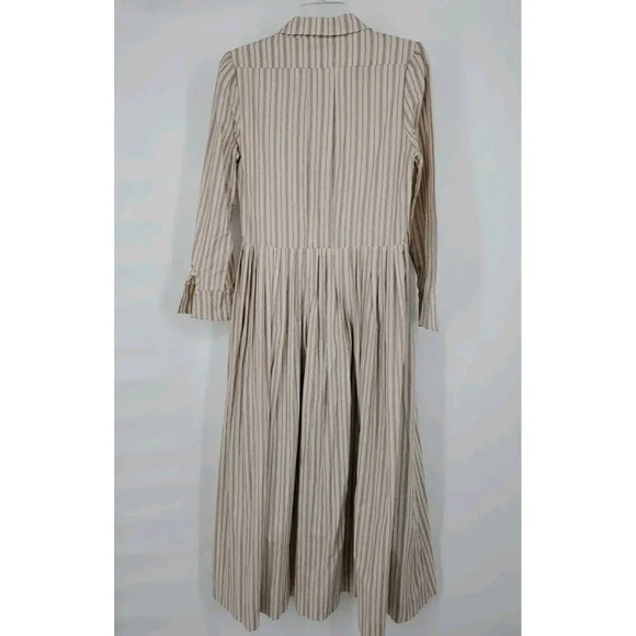 BURU Pink Label Long Sleeve Shirtdress Ivory Ticking Stripe Maxi Dress Med $330 - Picture 6 of 10